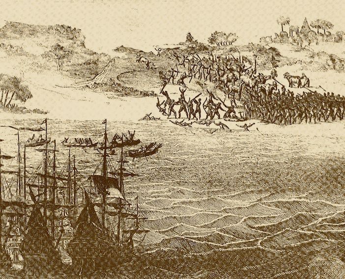 📷 Francisco d’Almeida at the Cape of Good Hope, 1510. From Pieter van der Aa’s Naauwkeurige verzameling der gedenkwaardigste zee- en landreysen naar Oost- en West-Indië, Leiden, 1707.