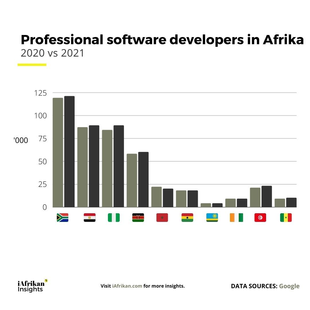 The number of professional software developers per country.