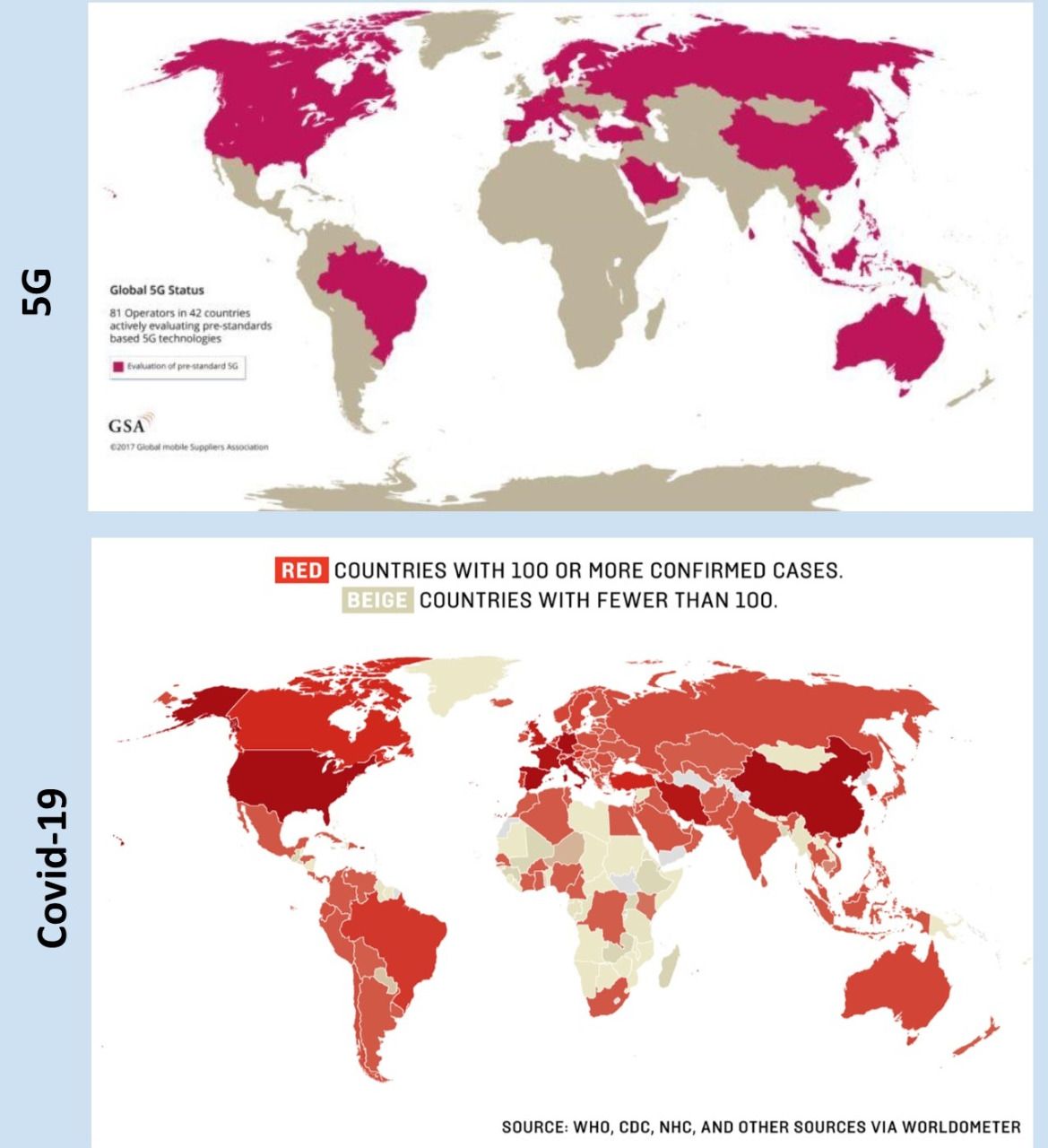 One of the conspiracy theory images that are going viral claiming to show a link between 5G technology and the spread of COVID-19.