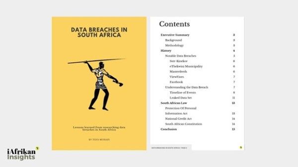 Cover and Table of Contents of the “Data Breaches in South Africa” research report.